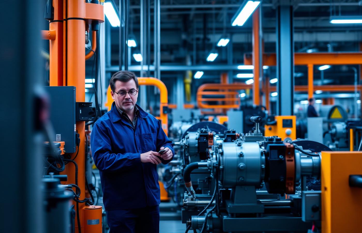 Engenheiro trabalhando em equipamento industrial automatizado